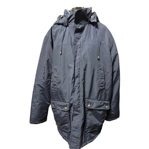 Lands End Mens Navy Blue‎ Hooded Parka Jacket Size L 42-44 Winter Warm